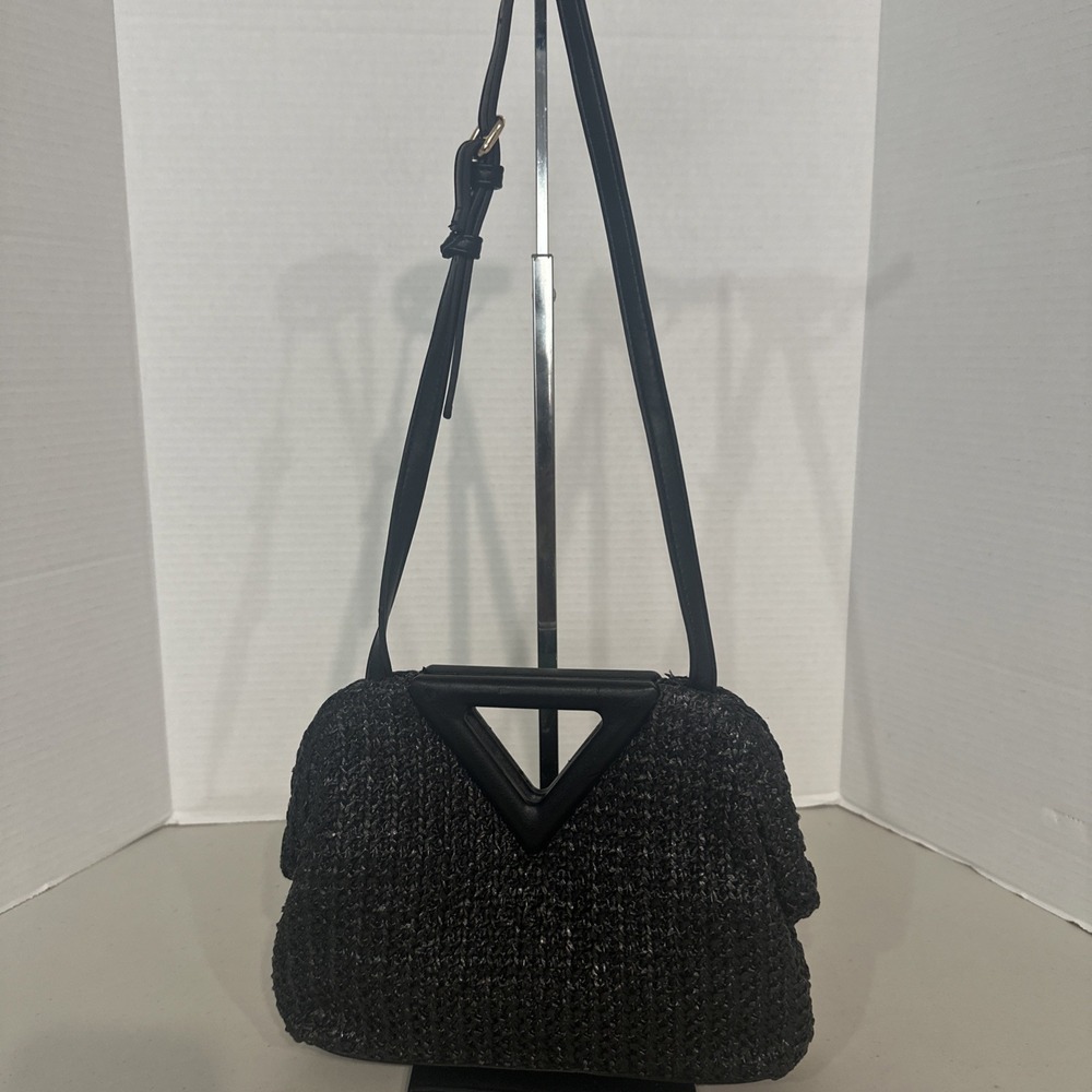 Moda Luxe Black  Woven Nylon Crossbody Handbag